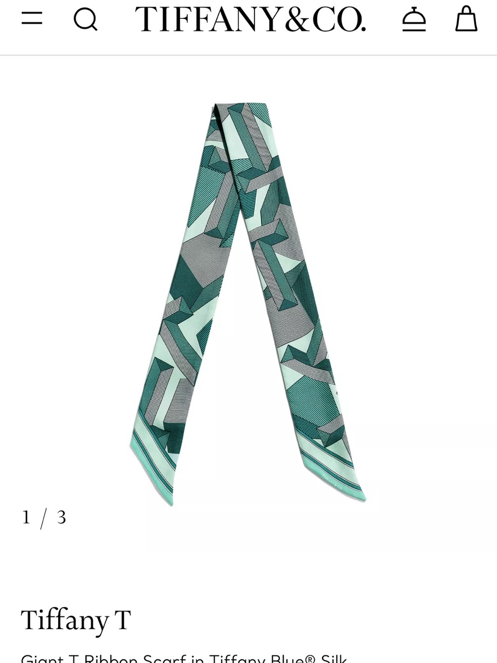 Tiffany & Co. Geometric Silk Ribbon Scarf in Tiffany Blue, Mint & Gray